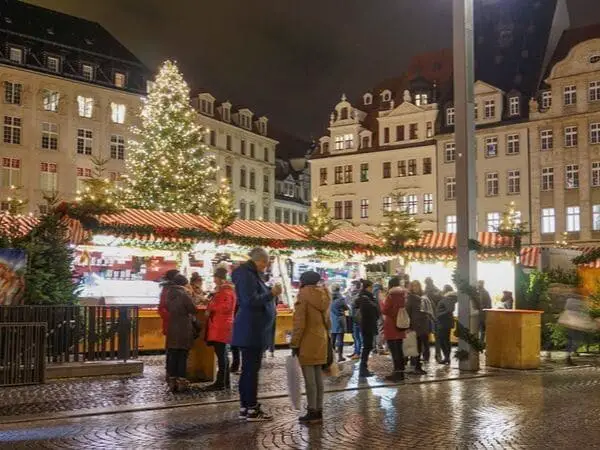 Christmas market in Leipzig Germany at night
