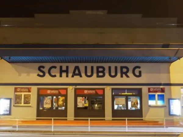 Schauburg movie theater at night in leipzig Germany