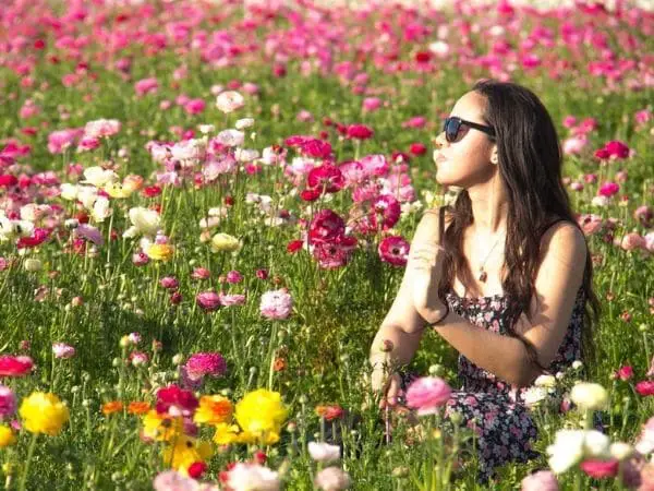 a girl in the Carlsbad Flower Fields near San Diego California