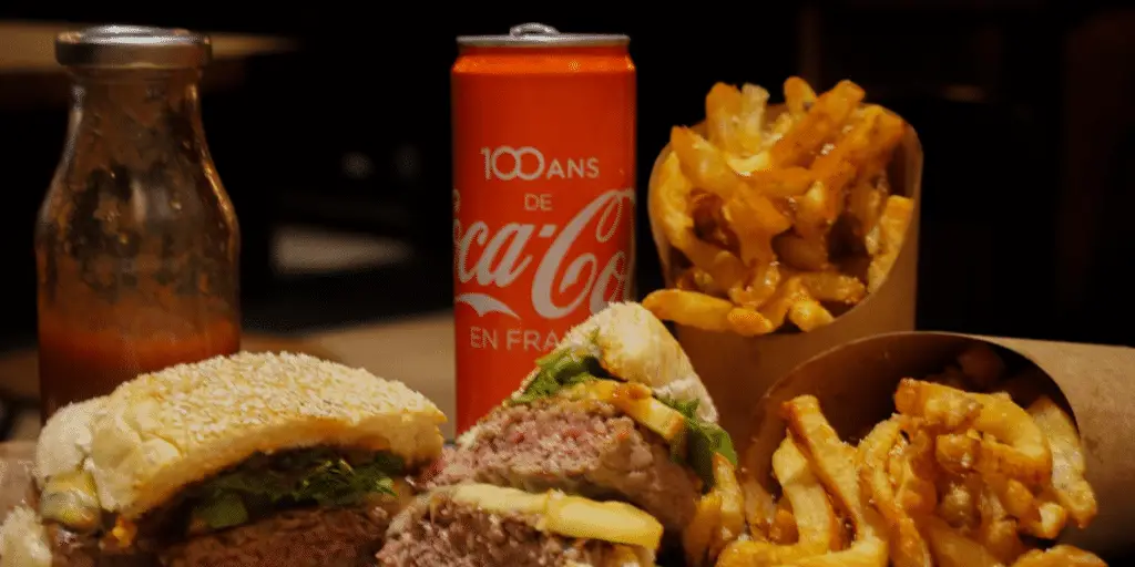 A burger, coke, and fries at Big Fernand in Grenoble France
