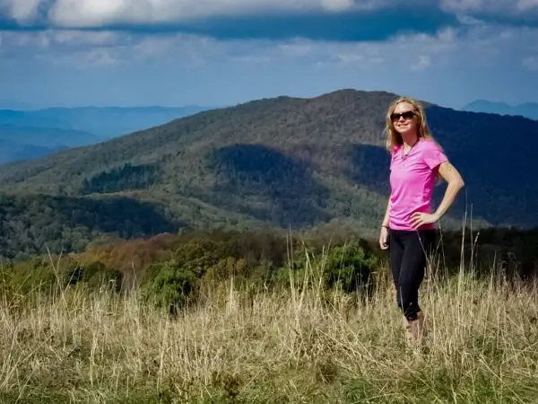 a girl hiking in the Blue Ridge Mountains in North Carolina