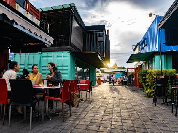 Container City in Cholula, Mexico while the sun is setting